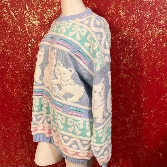 ROSE Vintage Pastel Cat Kitten Fairy Kei kawaii Jumper Sweater M - Picture 6 of 9